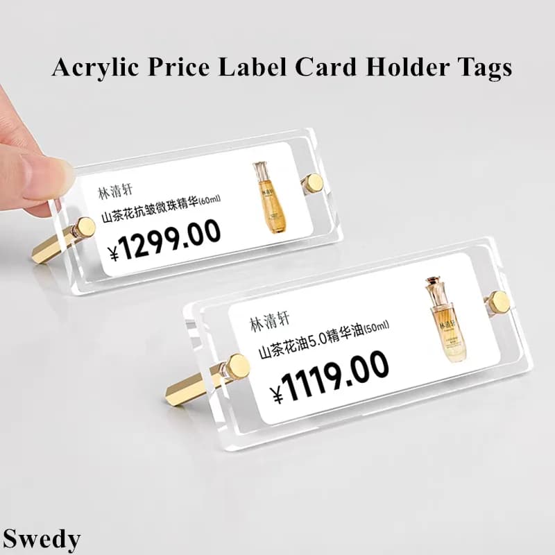10 Pezzi Mini Porta Cartellini in Acrilico 70x30mm, Supporto per Cartellini Nomi, Etichette Prezzi, Segnaprezzo per Alimenti