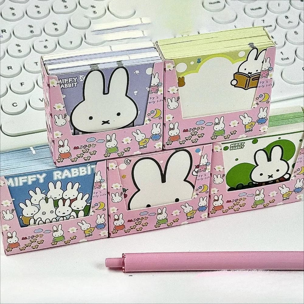 5 Types Kawaii Miffy Cute Memo Paper Cartoon Message Book Non Sticky Student Office Notes Gift Toy for Girl