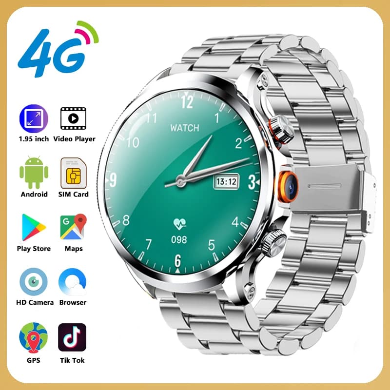 Smart Watch di rete 4G Google Play Mappe Scheda SIM 3D da 1,95 pollici Scarica APP Fotocamera GPS WIFI Chiamata NFC Android Uomo Donna Smartwatch