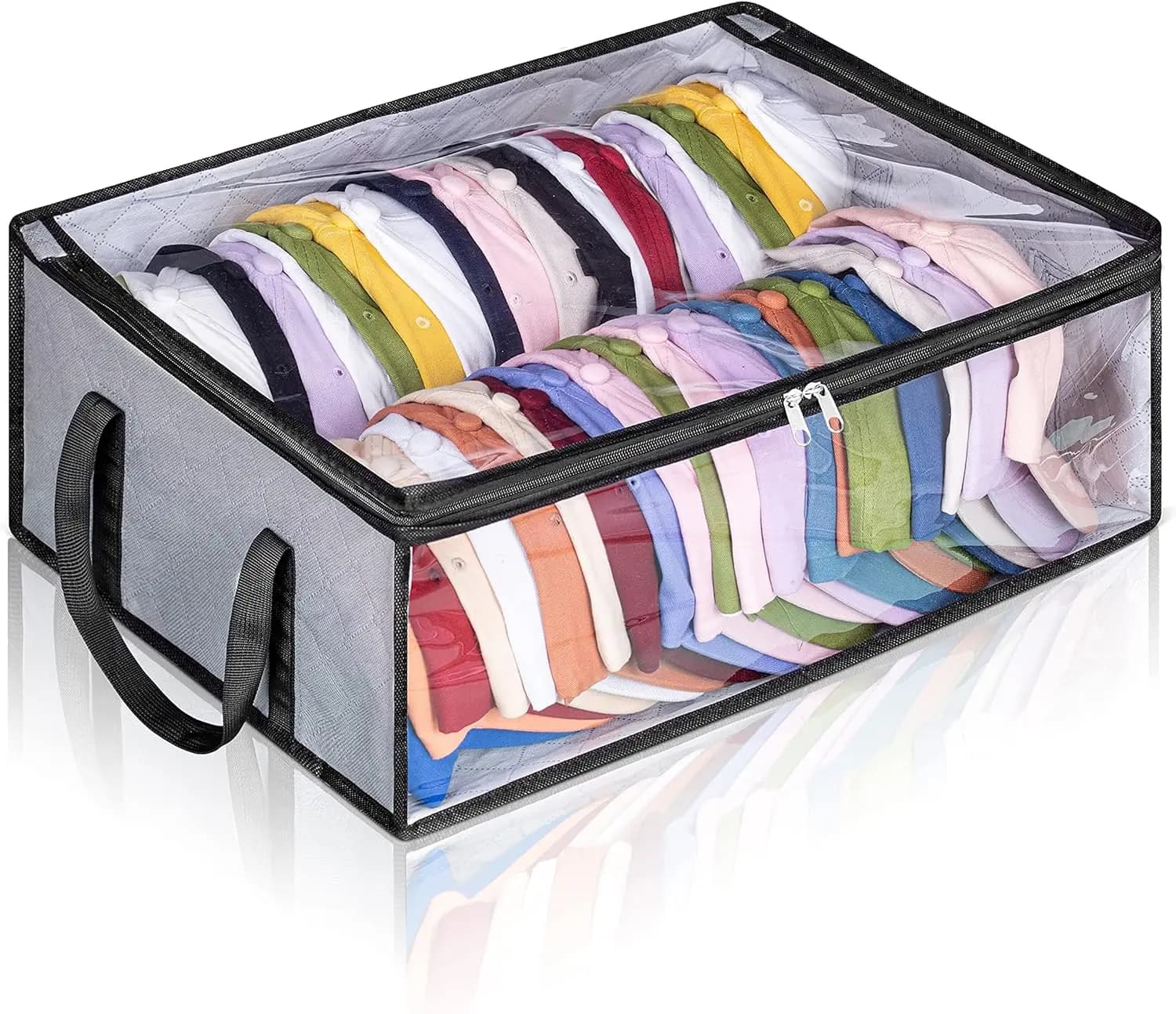 Large Hat Organizer Holds up to 40 Caps, Wide Storage for Baseball Snapbacks, Grey