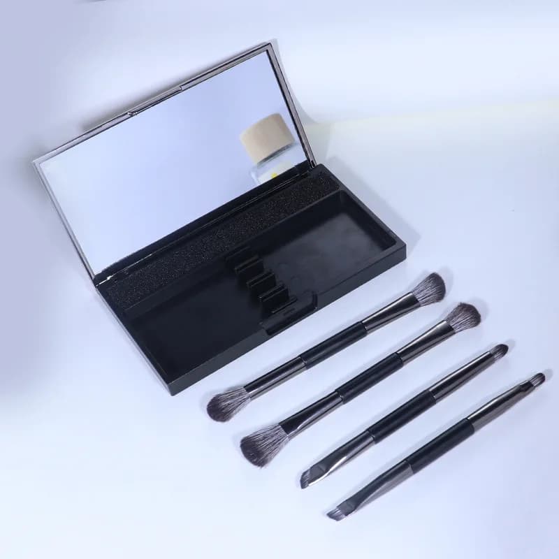 Set di pennelli per ombretto portatile a doppia testa con specchio Custodia per pennelli per trucco da 4 pezzi per eyeliner - Pennelli cosmetici