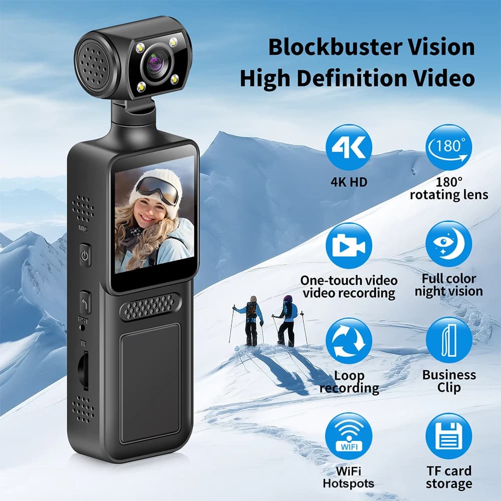 128GB 4K Vlog Ultra HD Action Mini Camera 180 Wi-Fi Sport Cam Waterproof Case Travel Helmet Bicycle Driver Recorder