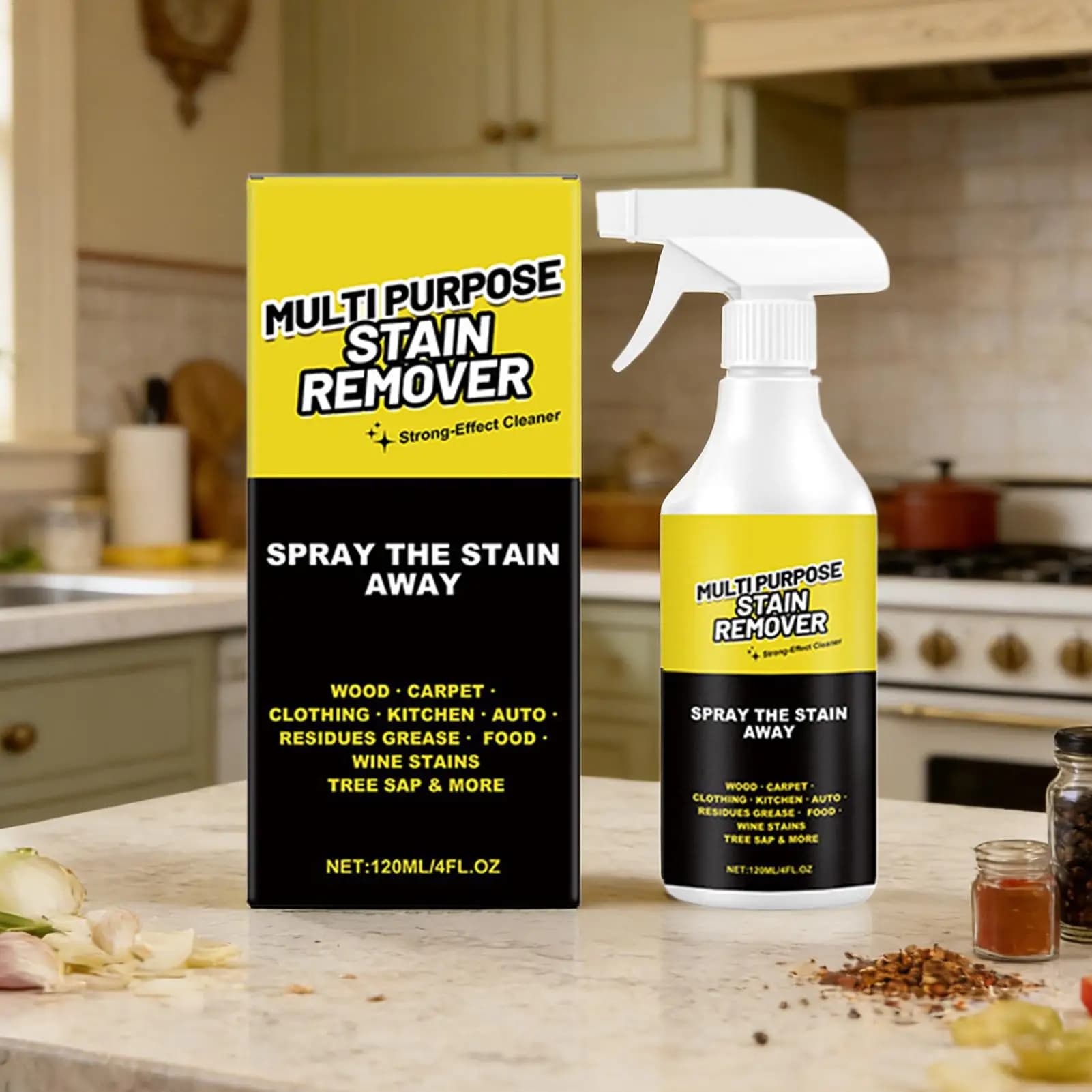Spray Sgrassante Potente 120ML, Concentrato ad Azione Rapida, Rimuovi Macchie d'Olio per Cucina, Griglia, Forno, Motore Auto, Pavimento Garage