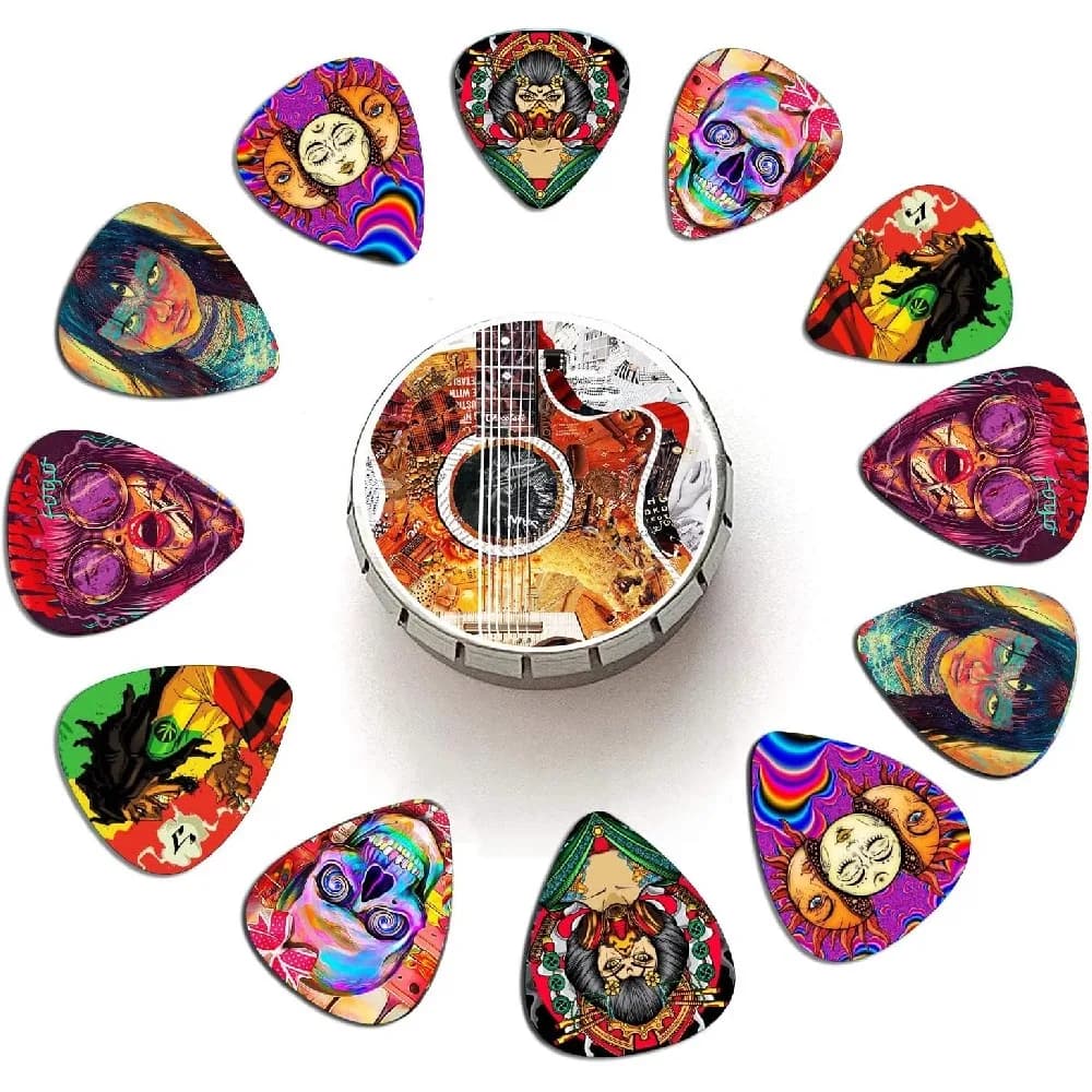 Colorful Art Print Guitar Picks, Random Pattern Celluloid Guitar Plectrums, Multi Gauge Mixed Thickness Picks for Acoustic Electric Guitar, 5 Pack