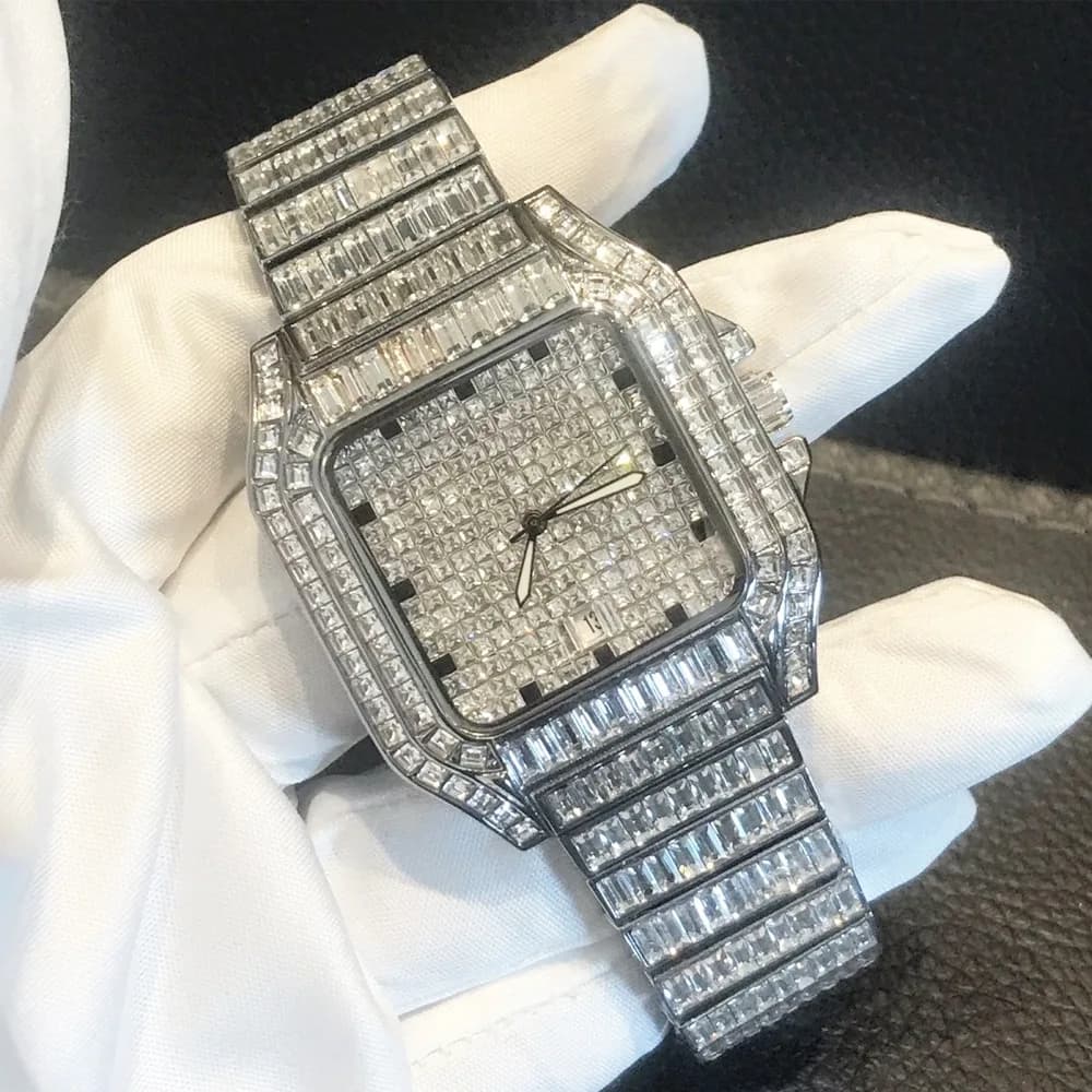Orologi al Quarzo con Diamanti Quadrati di Marca Top per Uomo, Orologio in Acciaio Personalizzato Stile Ice Out, Orologio di Lusso alla Moda con Data Automatica, Orologio AAA