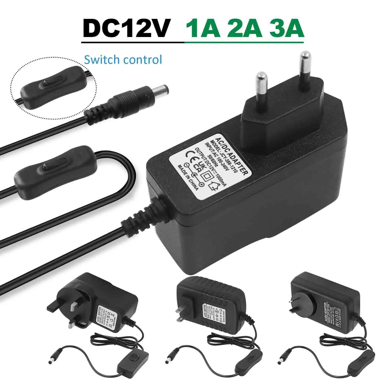 DC 12V 1A 2A 3A Alimentatore Con Interruttore Adattatore di Alimentazione Caricatore EU/US/AU/UK Spina AC110-240V A DC12V Adattatore di Illuminazione di Striscia LED