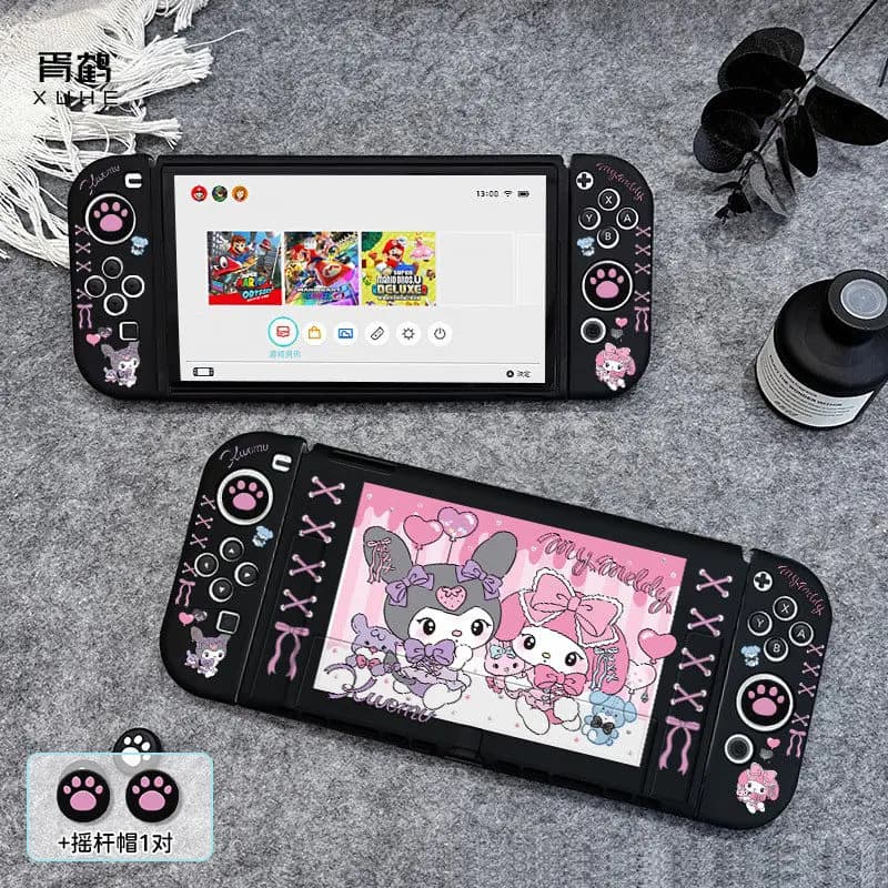 Switch 2 Oled Portable Protective Case Kuromi My Melody Black Split Type Silicone Cover For Gaming Lovers Daily Use
