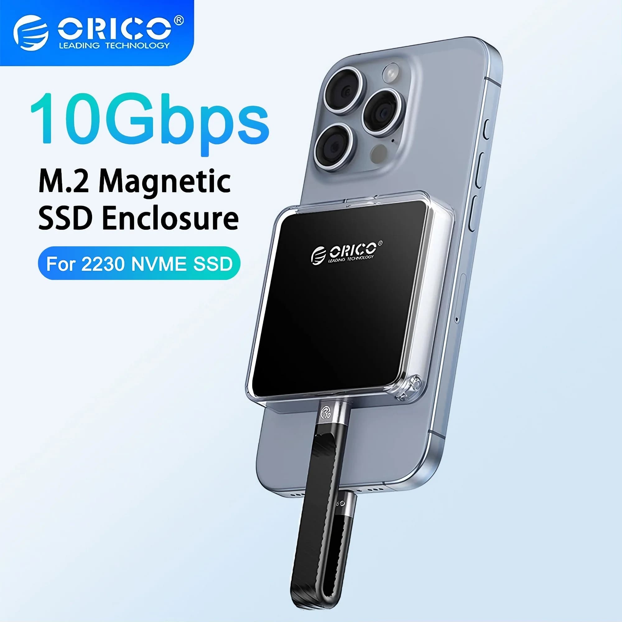 ORICO Magnetic 2230 M.2 NVMe SSD Enclosure 10Gbps USB C to NVMe PCI-E M.2 SSD Case External SSD for Laptop iPhone 16 15 Pro 4K