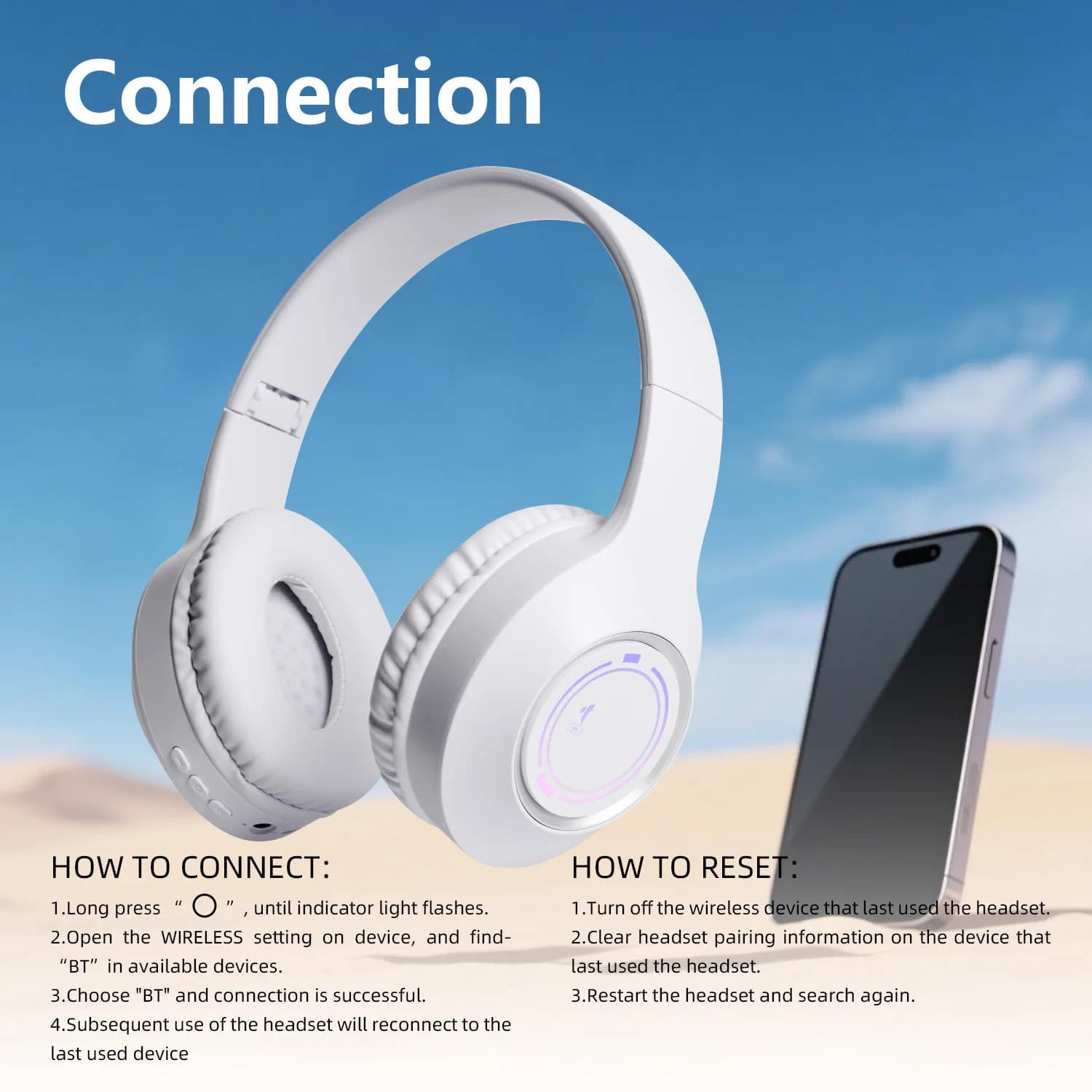 RGB Glowing Over Ear Bluetooth Headphones Wireless 5.3 Foldable Headset HiFi Stereo Support AUX Wired Gaming Music Headphones