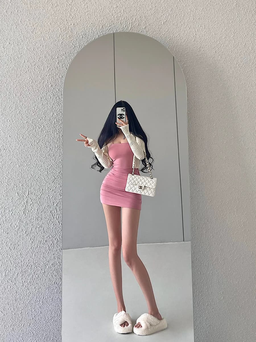 Young Girl Day Pure Desire Sexy Tight Slimming Strap Folded Bustle Dress Bodycon Short Skirt Cotton Summer Sleeveless C...