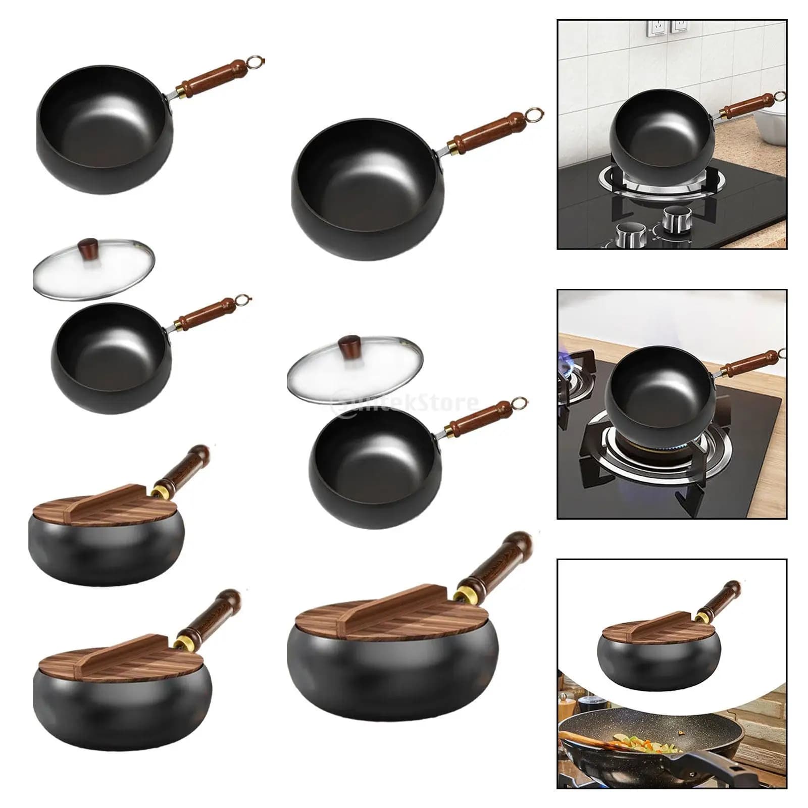 Wok antiaderente senza rivestimento Manico in legno Wok cinese per ristorante domestico wok ferro wok padella Wok cinese Uso cucina