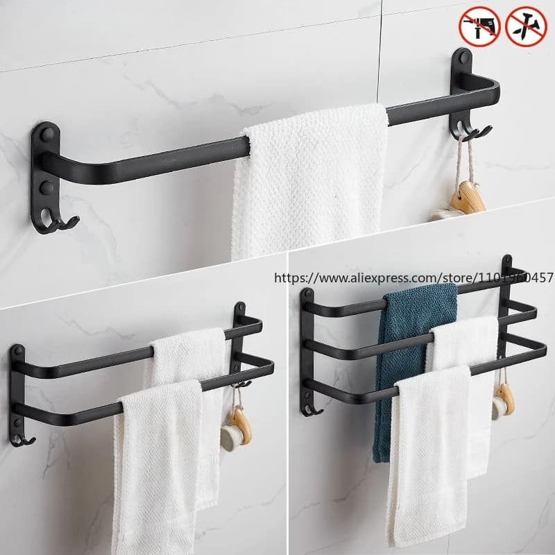 Portasciugamani in alluminio con foro senza chiodi, portasciugamani, barra singola, WC, appendiabiti senza chiodi, portasciugamani da bagno