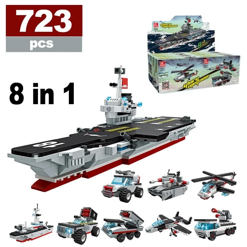 MOC Carro da guerra Nave Esercito Barca Modello di aereo Navi da guerra Blocchi di costruzione compatibili con Lego Construction Set per ragazzi Giocattoli in mattoni