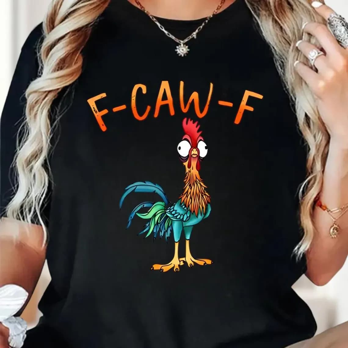 Divertente camicia F-Caw-F, camicia meme gallo, camicia impertinente per gli amanti degli uccelli, camicia corvo illuminata al luna, camicia per uccelli neri, camicia con meme di pollo