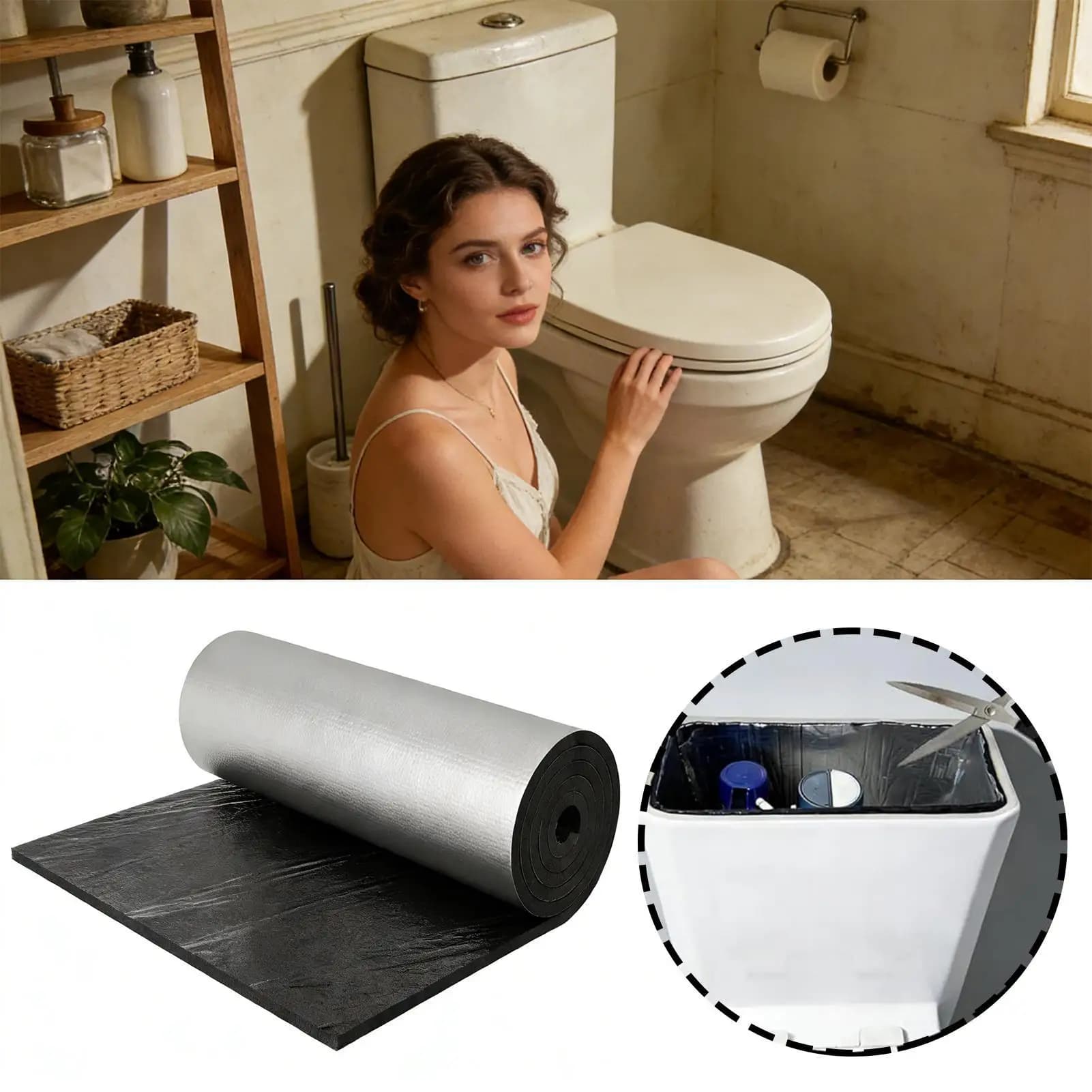 Kit Isolante per Serbatoio WC, Coperta Impermeabile Autoadesiva 100x40cm, Kit Anti-Condensa per Vasca, Doccia e Lavandino