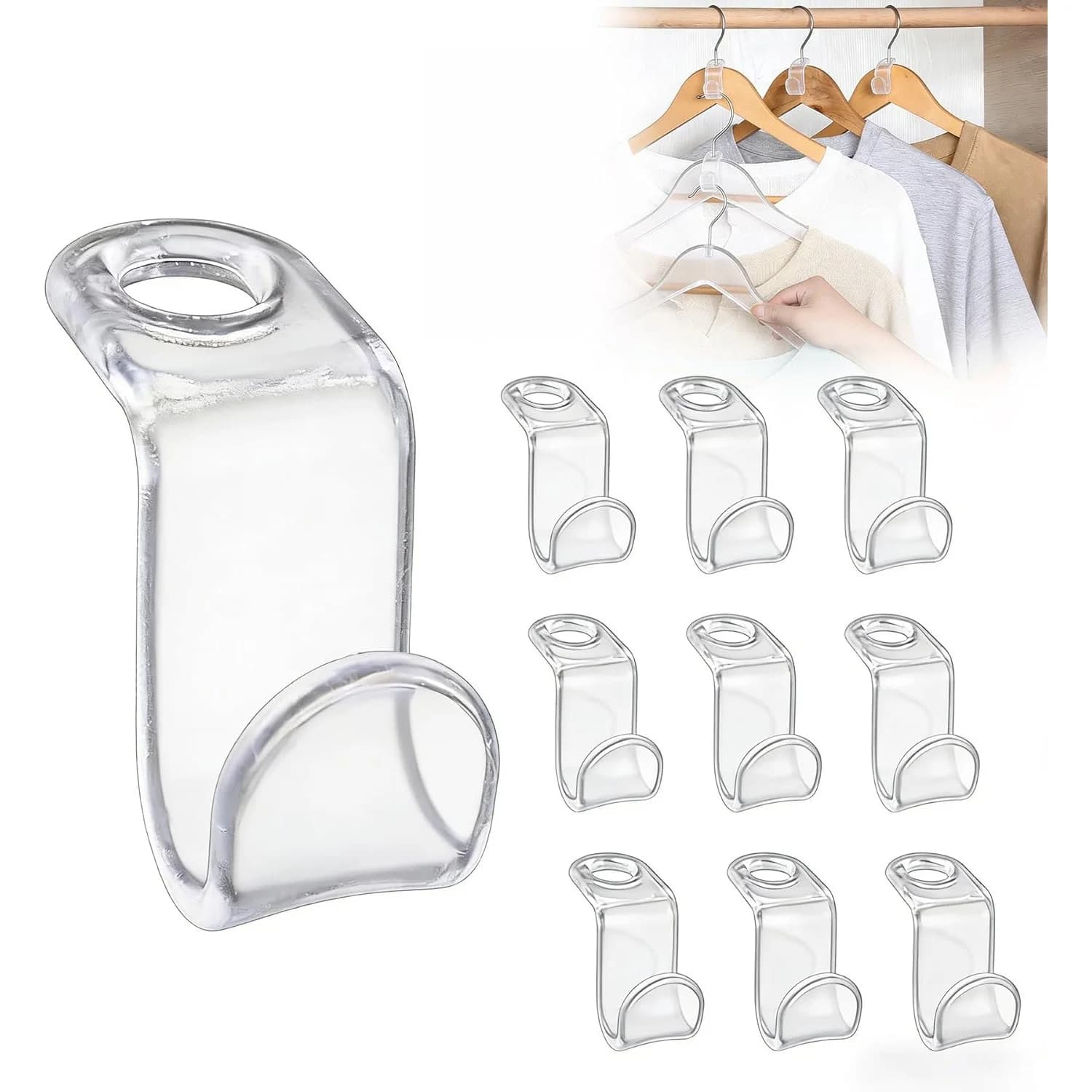 Clear Plastic Clothes Hanger Connector Hooks, Stackable Garment Hanger Extender Clips, Space Saving Closet Organizer Hooks For Wardrobe Clothing Storage Wholesale