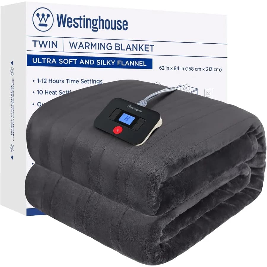 Coperta elettrica Twin Size Super accogliente morbida flanella 62"" x 84"" Coperta riscaldata con 10 livelli di riscaldamento rapido e 1-12 Mac con spegnimento automatico