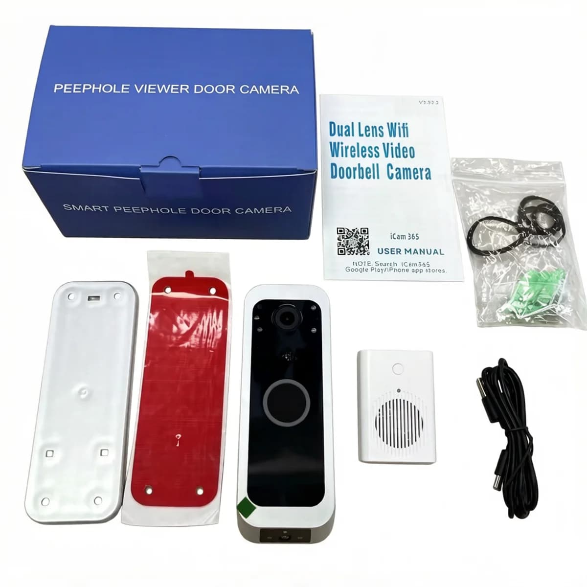 Videocitofono IP Wi-Fi 4MP iCam365 APP con Doppia Lente, Campanello Interno e Telecamera Spioncino