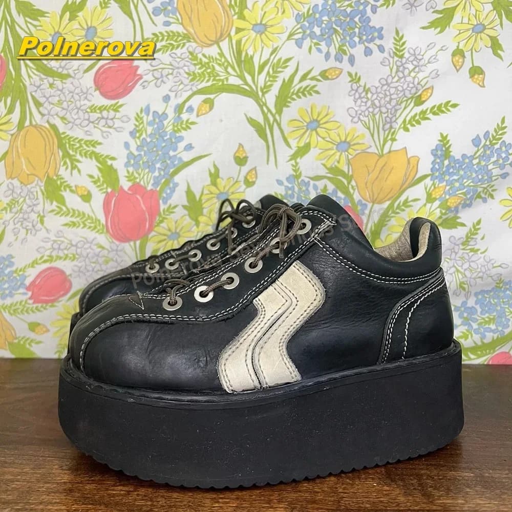 Women's Y2K Retro Platform Sneakers Round Toe Thick Sole Mixed Color Patchwork Lace Up Pumps Punk Street Style 2026 New Trend