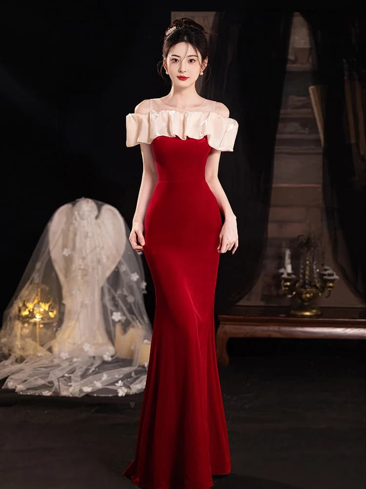 Abito da sera monospalla a sirena rosso elegante per donna, personalizzato di alta gamma, alla moda, a manica corta, lungo