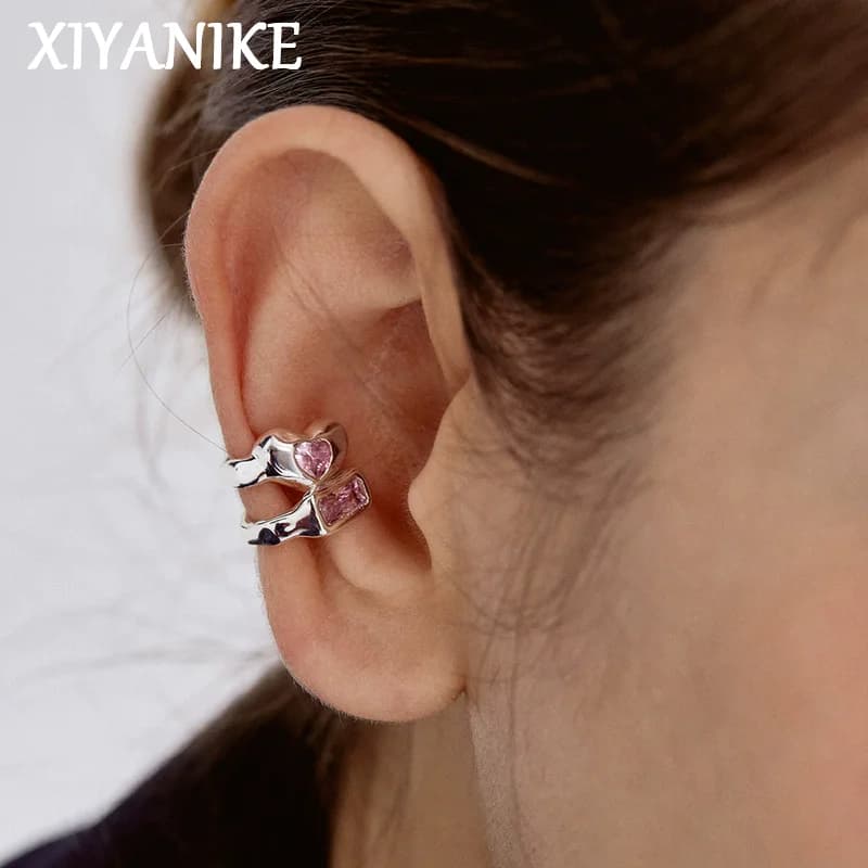 XIYANIKE Coreano Rosa Amore Cuore Zircone Senza Foro Orecchio Osso Clip Orecchini Per Le Donne di Modo Nuovo Regalo Del Partito Dei Monili с Wojги