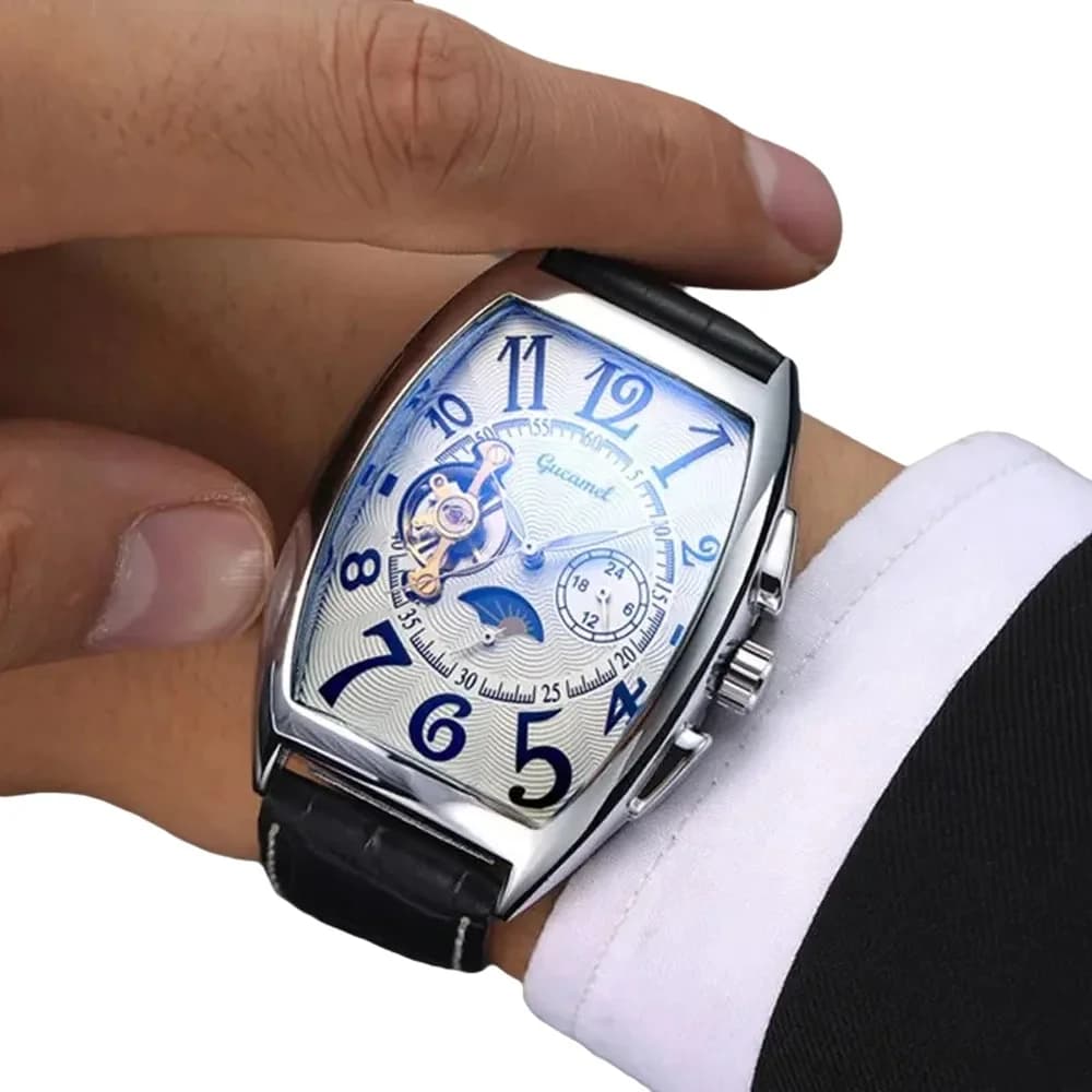 Orologio da uomo meccanico automatico con tourbillon Star Morning, cinturino in pelle, orologio da lavoro rettangolare, regalo maschile
