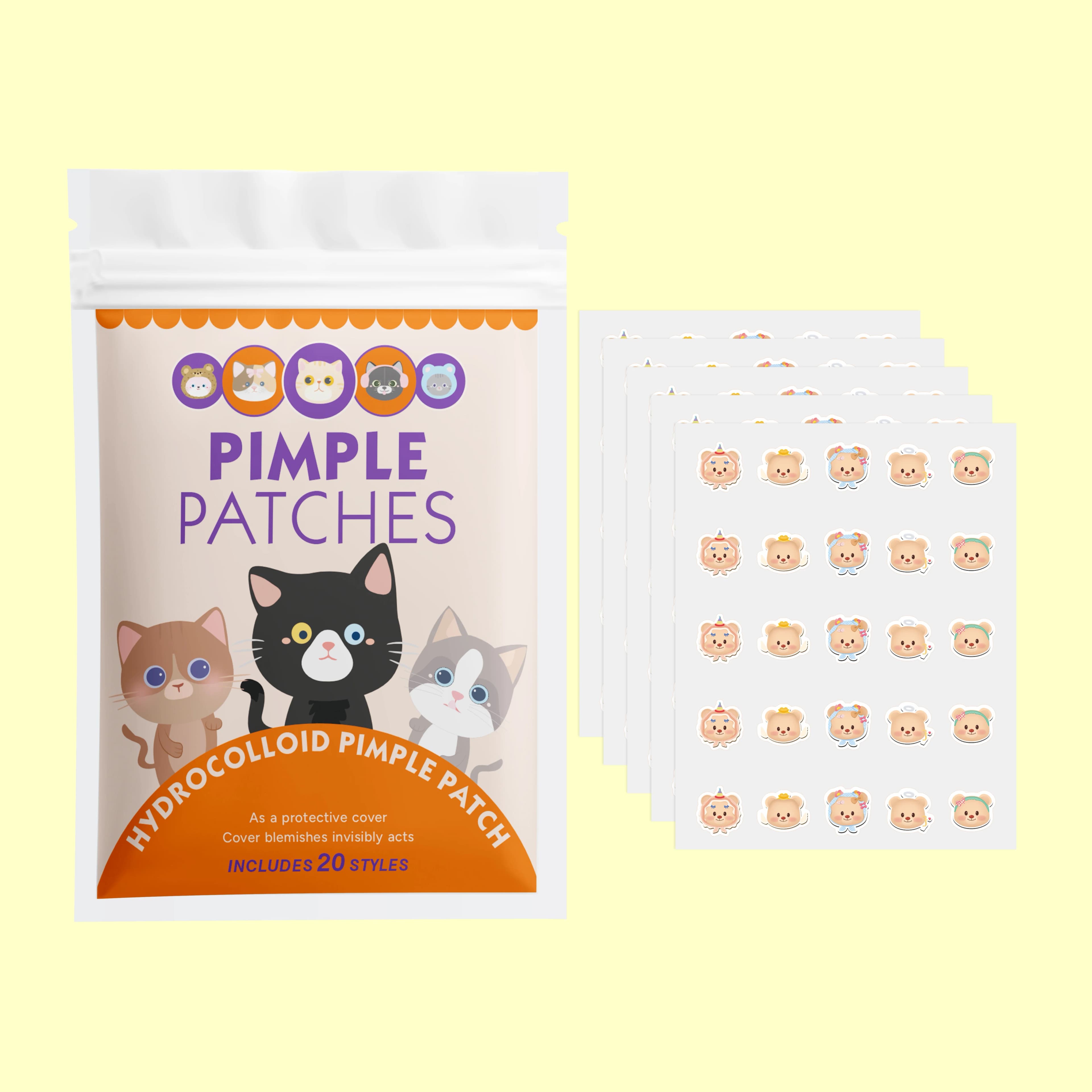 125pcs Cartoon acne patch, cute cat-shaped facial concealer acne patch, safe, non-toxic, gentle and non-irritating