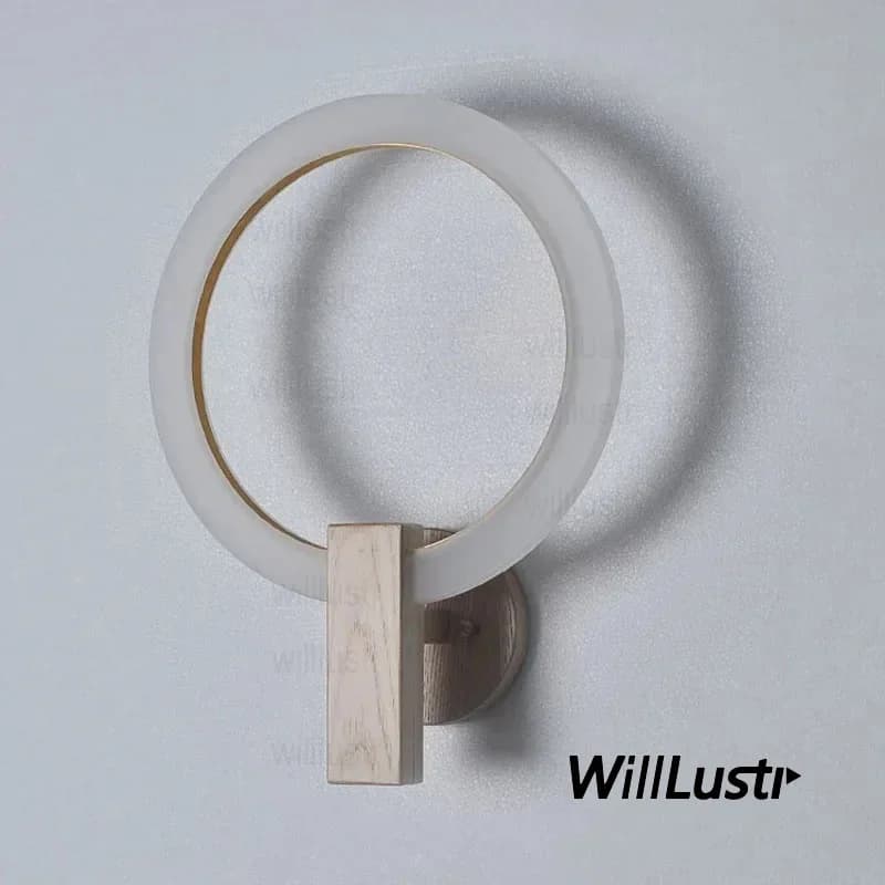 Applique da parete rotonda in acrilico PMMA con base in legno, lampada a LED, design moderno per soggiorno, hotel, ristorante, camera da letto.