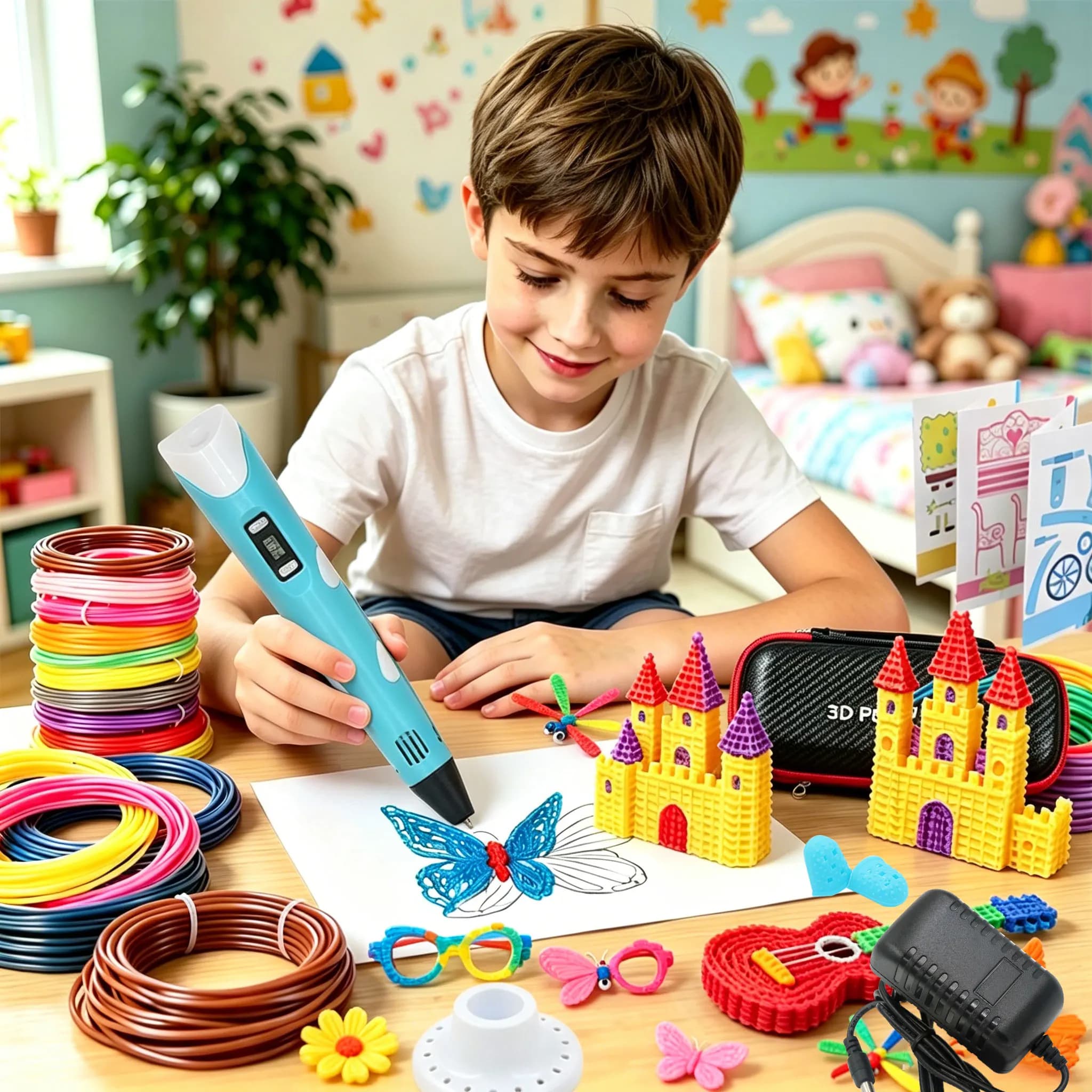 New Design 3D Printing Painting Pen Set with LCD Display Power Adapter PLA Filament Travel Box Children Birthday Christmas Gift