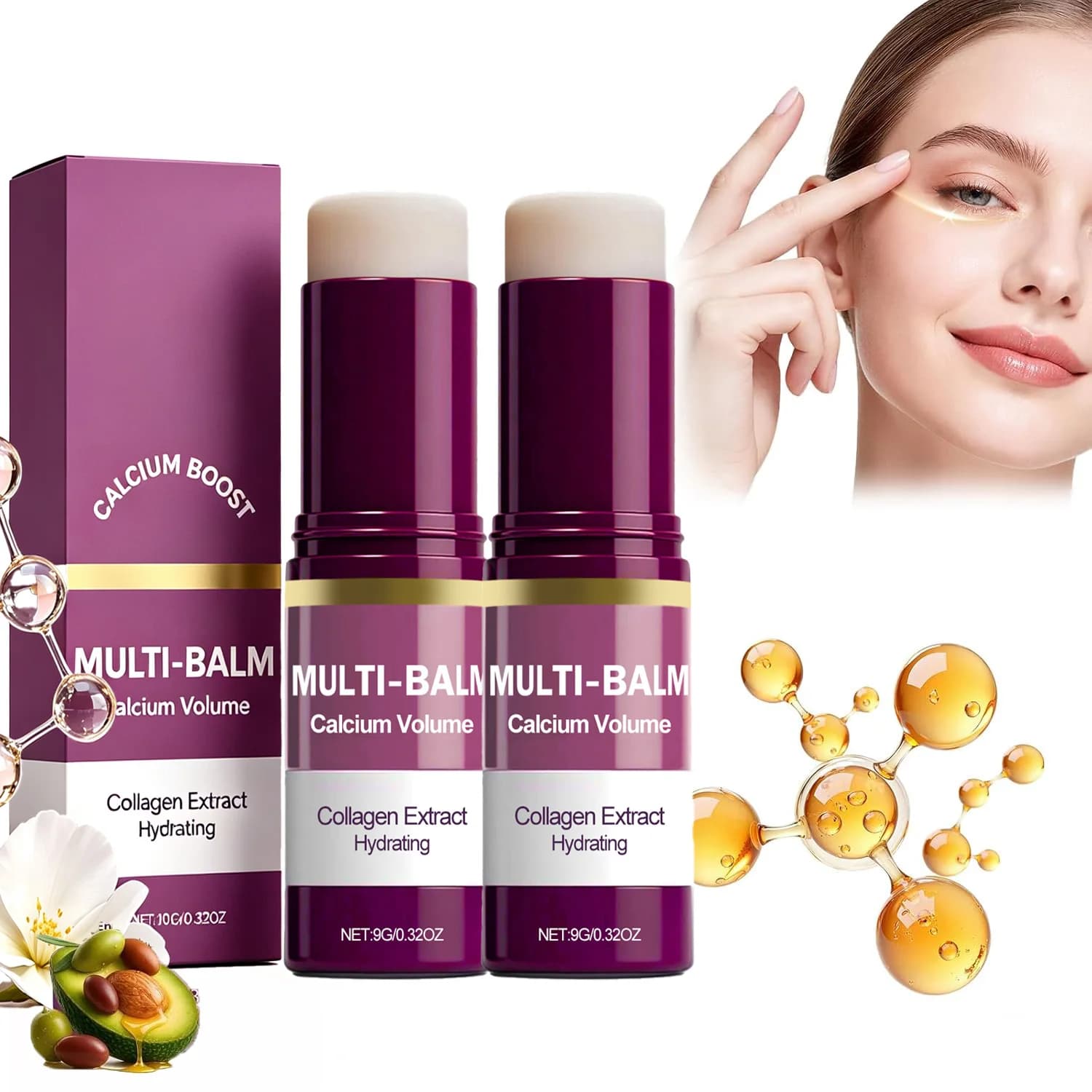 Calcium Multi Balm Stick with Calcium & Retinol Hydrating and Firming Eye Balm Stick for Under Eye, Reduces Fine Lines Eye Stick