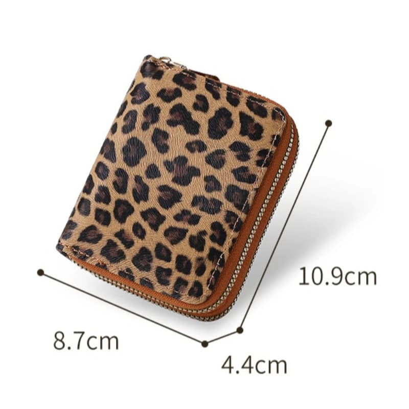 Portafoglio corto con stampa leopardata, portamonete da donna con doppia cerniera, organizer compatto multifunzionale, portafoglio con blocco RFID