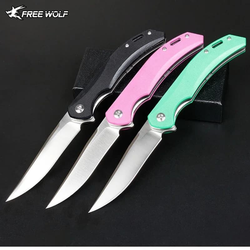 Free Wolf FW11 D2 Pocket Folding Blade Knife G10 Handle with Ball Bearing Camping Hunt Survival Rescue Outdoor EDC Kitchen Knife