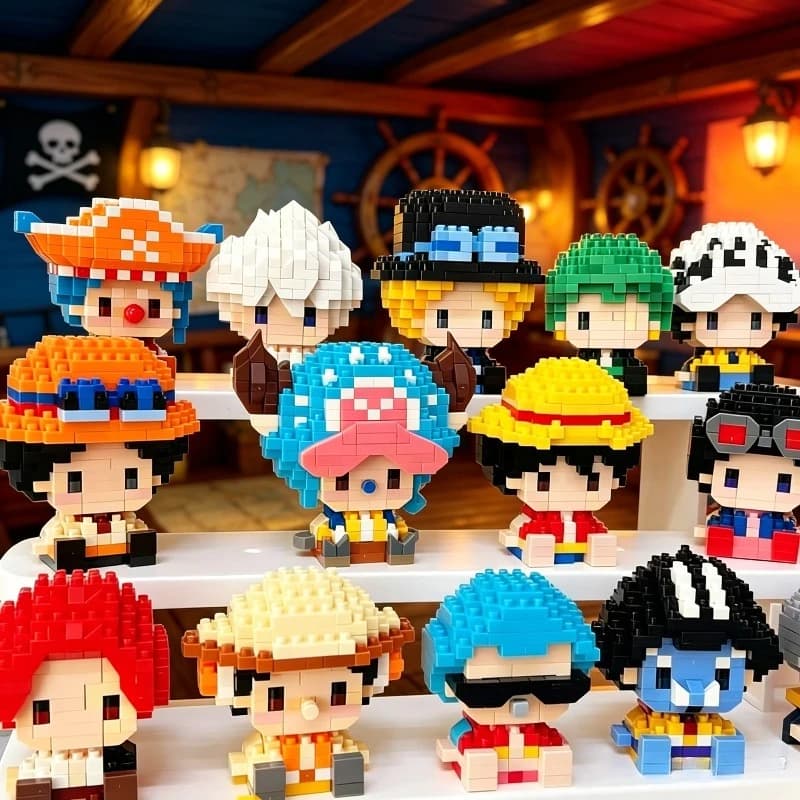 new！！！PIECE Sun God Nika Luffy Micro Building Block Chopper Ace Buggy 3D Anime Model Assembly Mini Bricks Figure Toys For Gift