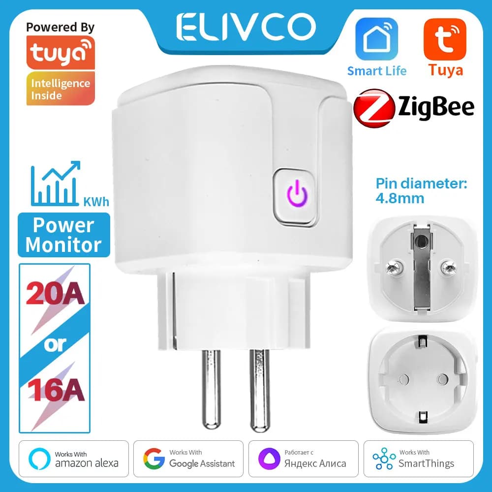 Smart Zigbee Tuya socket for Google Assistant and voice control Alexa Remote timed power monitoring