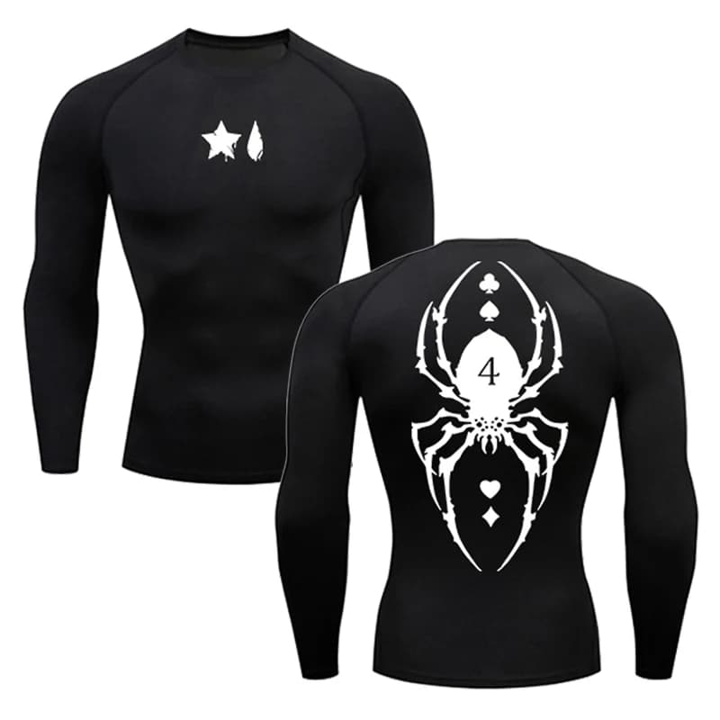 Compression Shirt with Spider Printing for Men Long Sleeved T-Shirt Fast Drying T-Shirt Top Gym Training Fitness Rowing Machine Baselayers