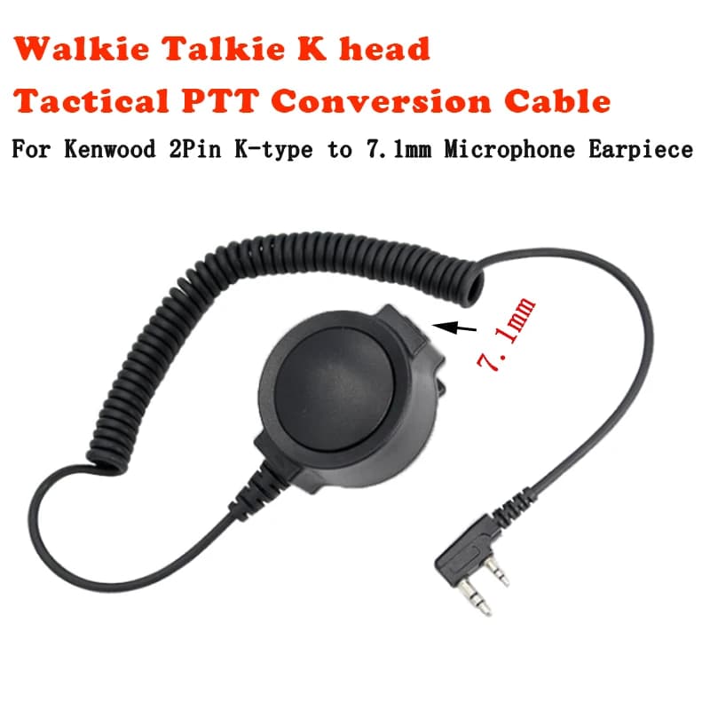 Cavo PTT Tattico a 2 Pin Tipo K con Adattatore per Cuffie con Connettore U174 da 7,1mm per Walkie Talkie Kenwood Baofeng UV5R UVK5 UVK6 UV9D