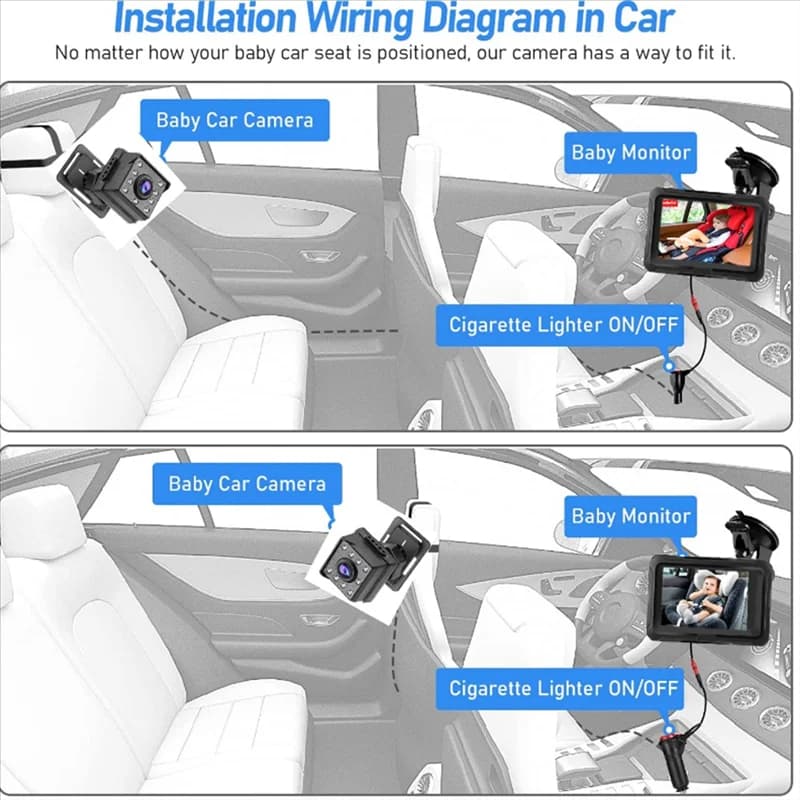 Pratica telecamera per auto per seggiolino posteriore, telecamera per seggiolino auto, visione notturna posteriore per bambini, monitor per auto per bambini, specchietto retrovisore