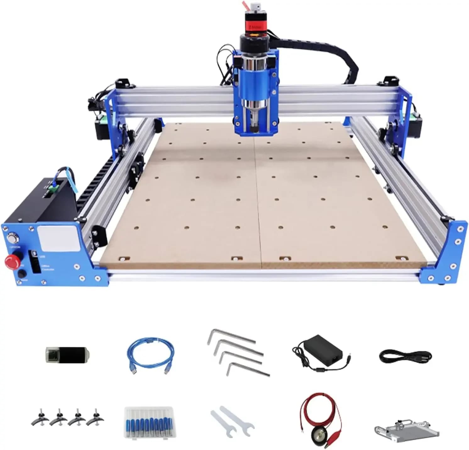 100W CNC Milling Machine, Engraving Machine, GRBL/Candle Software Compatible, 10000 RPM, Emergency Arrest Button, Quadrate Linear Guides