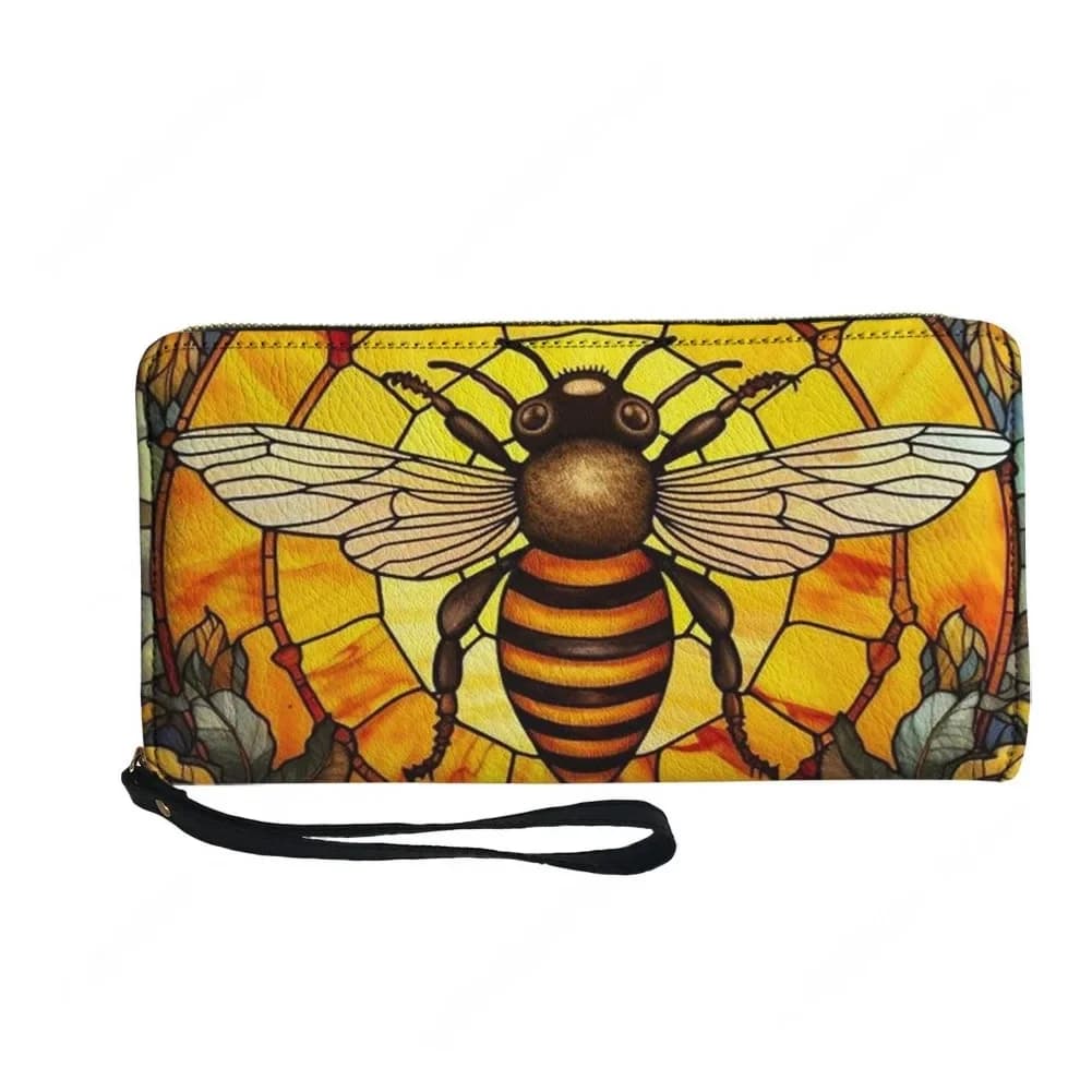 Customized wallet with small bees print, men's wallet, woman's wallet, for teenagers, with zipper, long wallets, with double print, portable wallet, gift bag