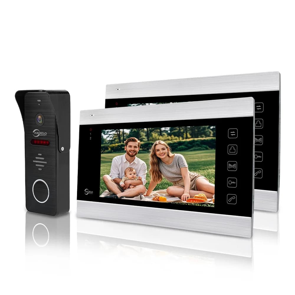 Sistema videocitofonico ANJIELO da 7 pollici a 4 fili con sblocco tramite tessera e visione notturna con telecamera AHD e obiettivo grandangolare