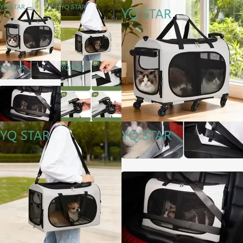 Foldable Pet Trolley Bag for Cats Dogs Large Capacity Travel Carrier Handbag Rolling Luggage for Small Animals Portable