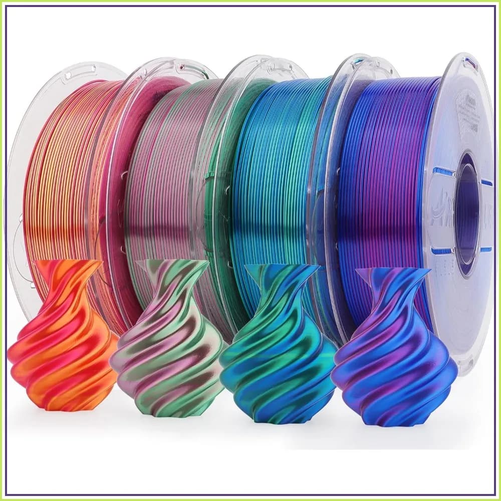 Silk Dual Color PLA Filament 1.75mm, 4-Pack 1KG Each, for FDM Printers