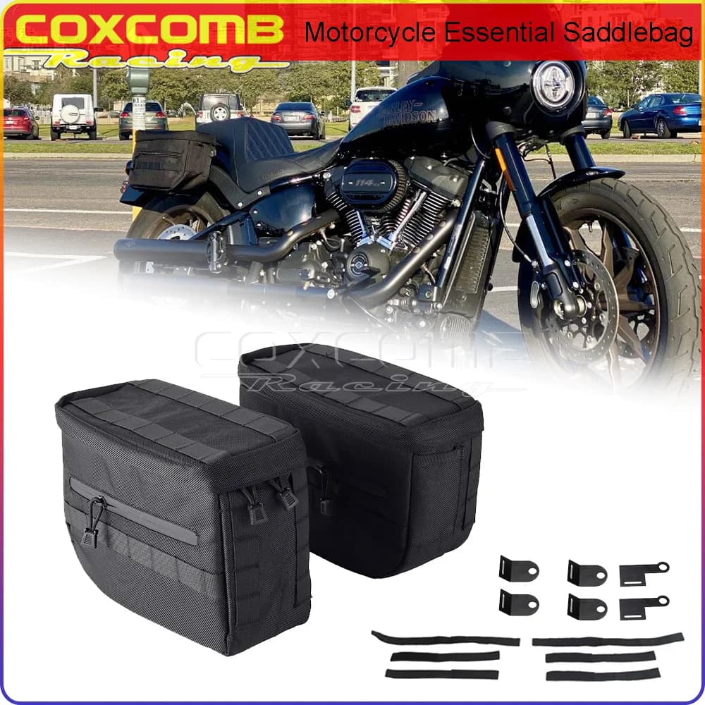 Borsa da sella per moto bagaglio a coda laterale nera borse da sella per Harley Softail Sportster Dyna FXR Custom Touring Club Style