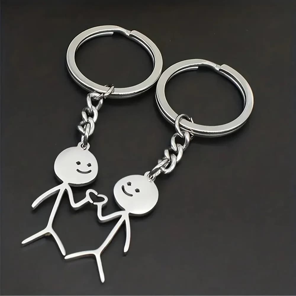 Set di 2 Portachiavi a Forma di Cuore con Personaggio Stickman per Uomo, Grazioso Portachiavi in Lega, Ciondolo Decorativo per Borsa, Zaino, Regalo di San Valentino per Lui e Lei