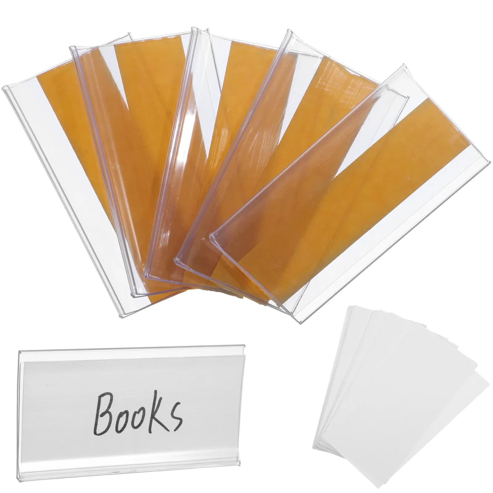 60 Pezzi Portaetichette Trasparenti per Scaffali, Etichette Adesive in Plastica per Cassetti, Contenitori, Libri e Documenti, Facili da Usare
