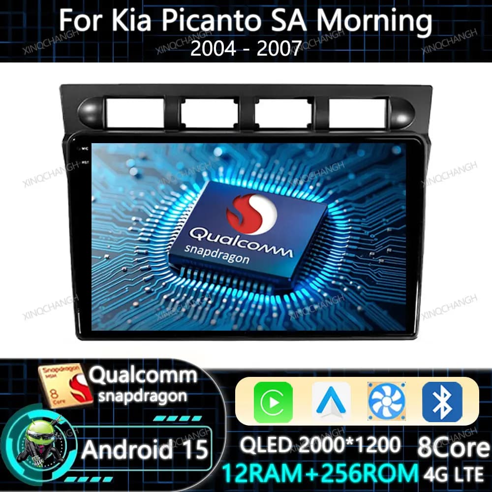 Android 15 Car Radio Carplay Auto For Kia Picanto SA Morning 2004 - 2007 Qualcomm QLED 2DIN BT Multimedia Video Player 4G WIFI