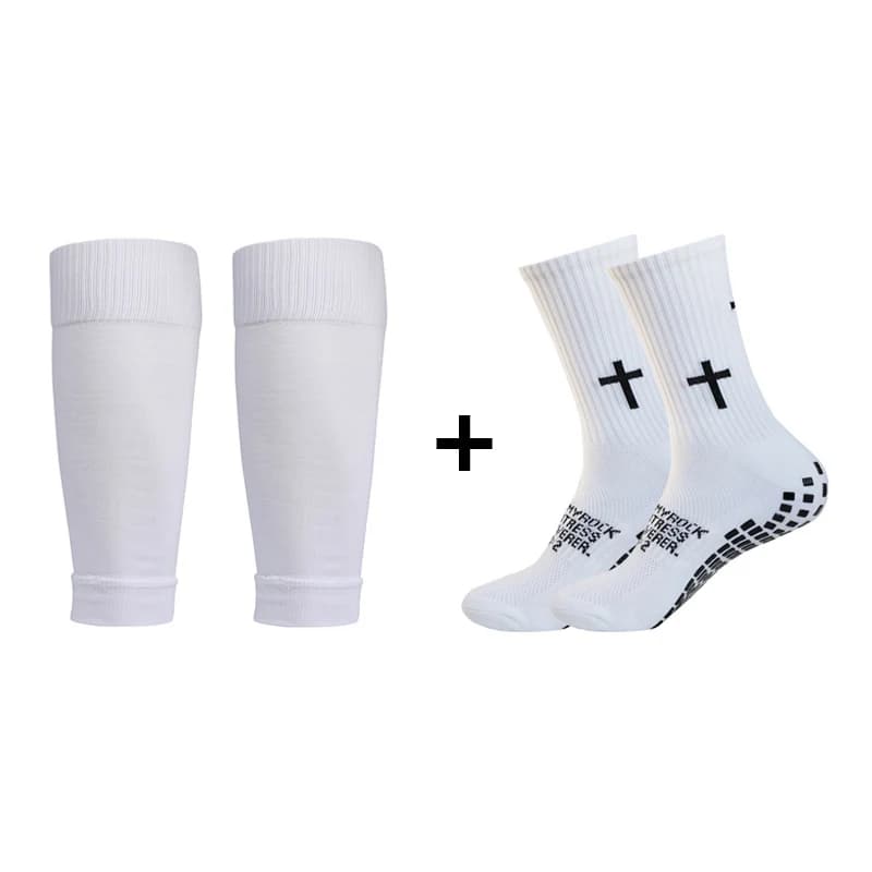 Set of 2 pairs of non-slip football socks and knee pads men's calf sleeves women outdoor sports socks breathable basketball socks