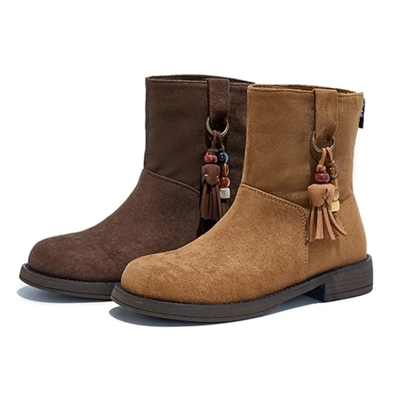 Stivaletti in pelle scamosciata di mucca di design di lusso Accessori moda donna Cerniera posteriore Stivali da cowboy occidentali Scarpe invernali antiscivolo per donna