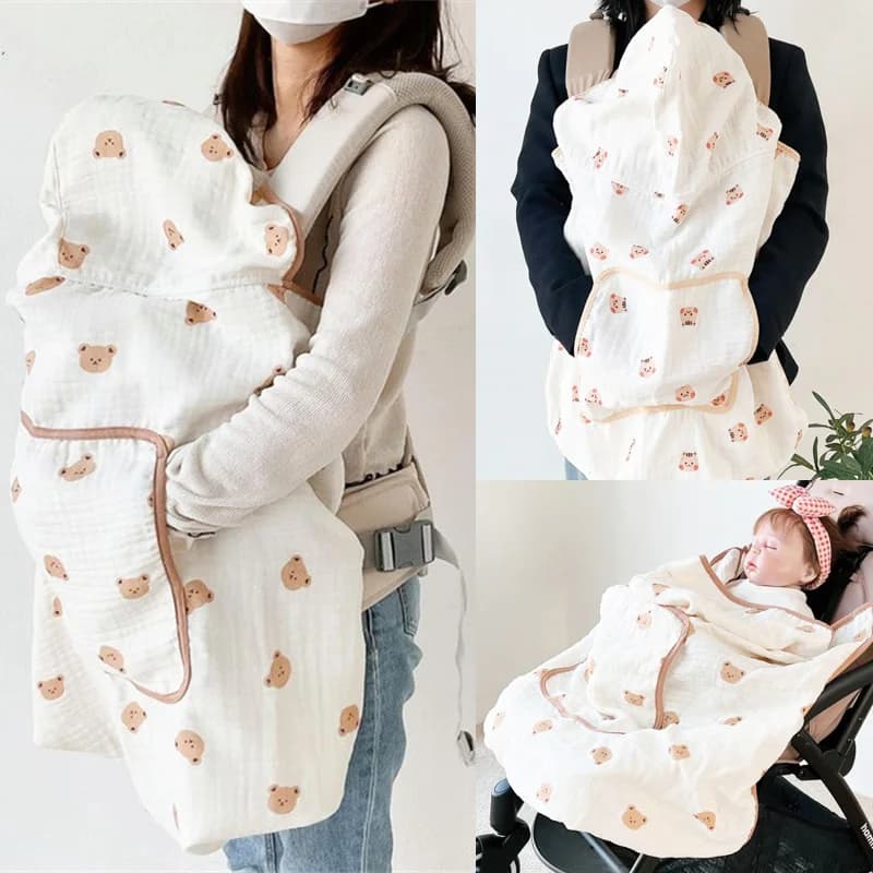 Coperta neonato in mussola per passeggino Cartoon con cappuccio copertura dell'imbracatura Anti-zanzara trapunta per dormire neonato Swaddle Wrap