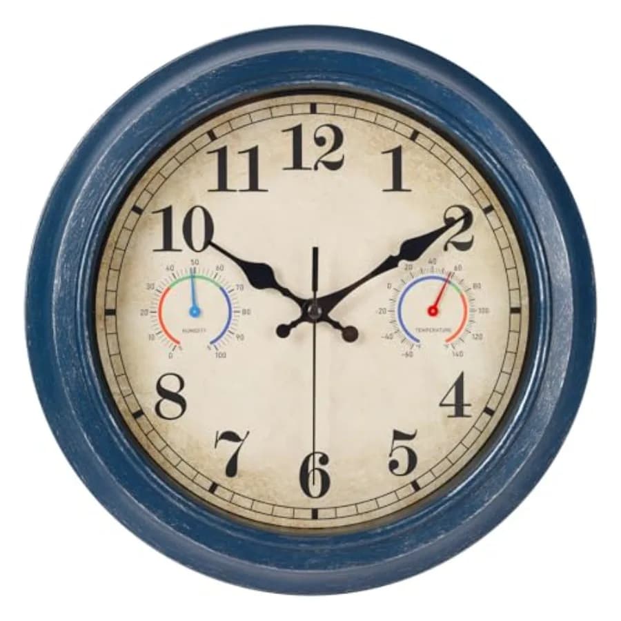 Orologio da Esterno da 12 Pollici con Termometro e Igrometro, Orologio da Parete Impermeabile per Interni ed Esterni, per Patio, Piscina, Giardino, Bagno